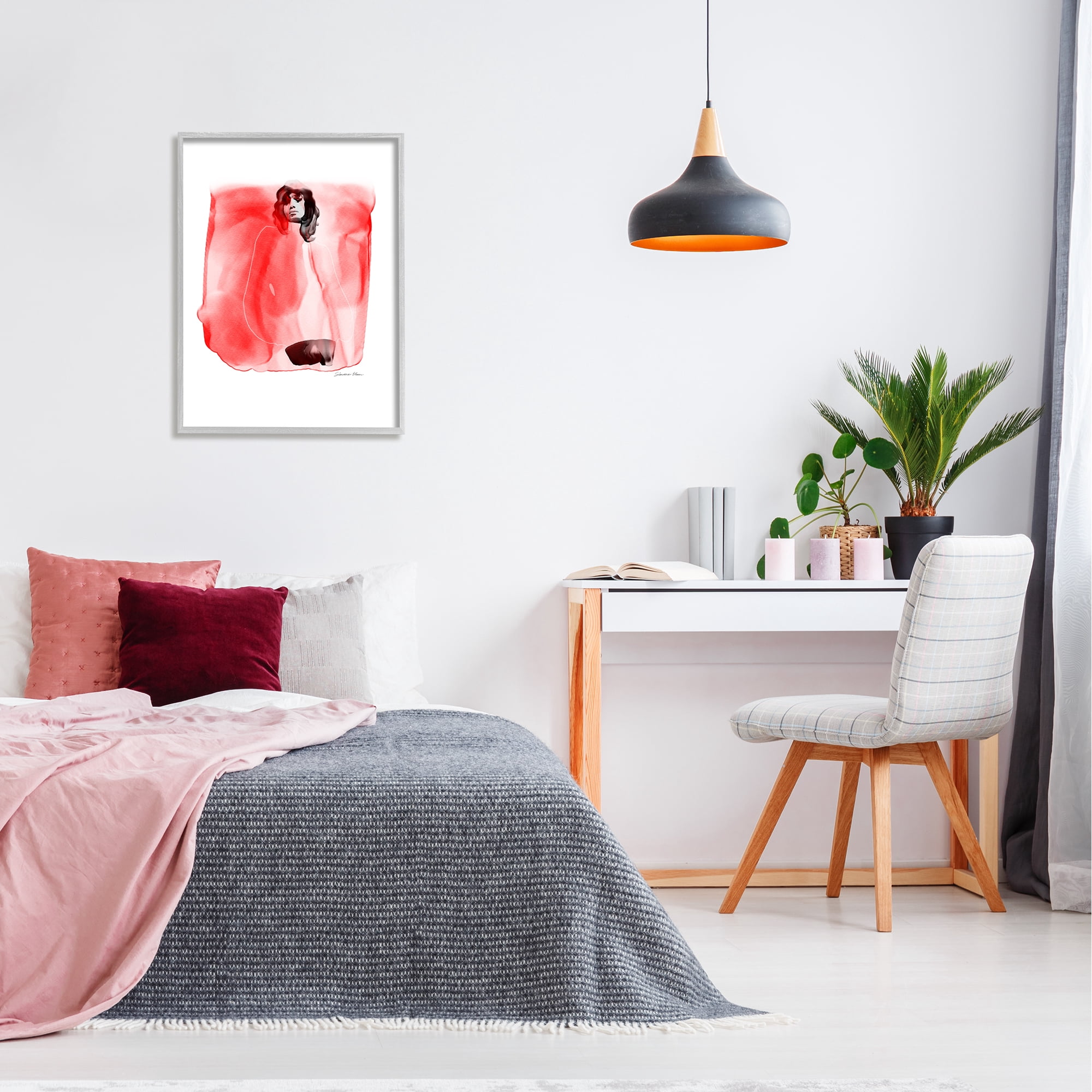 Stupell Industries Abstract Girl on Red Abstract Painting Gray Framed Art Print Wall Art, 24 x 30
