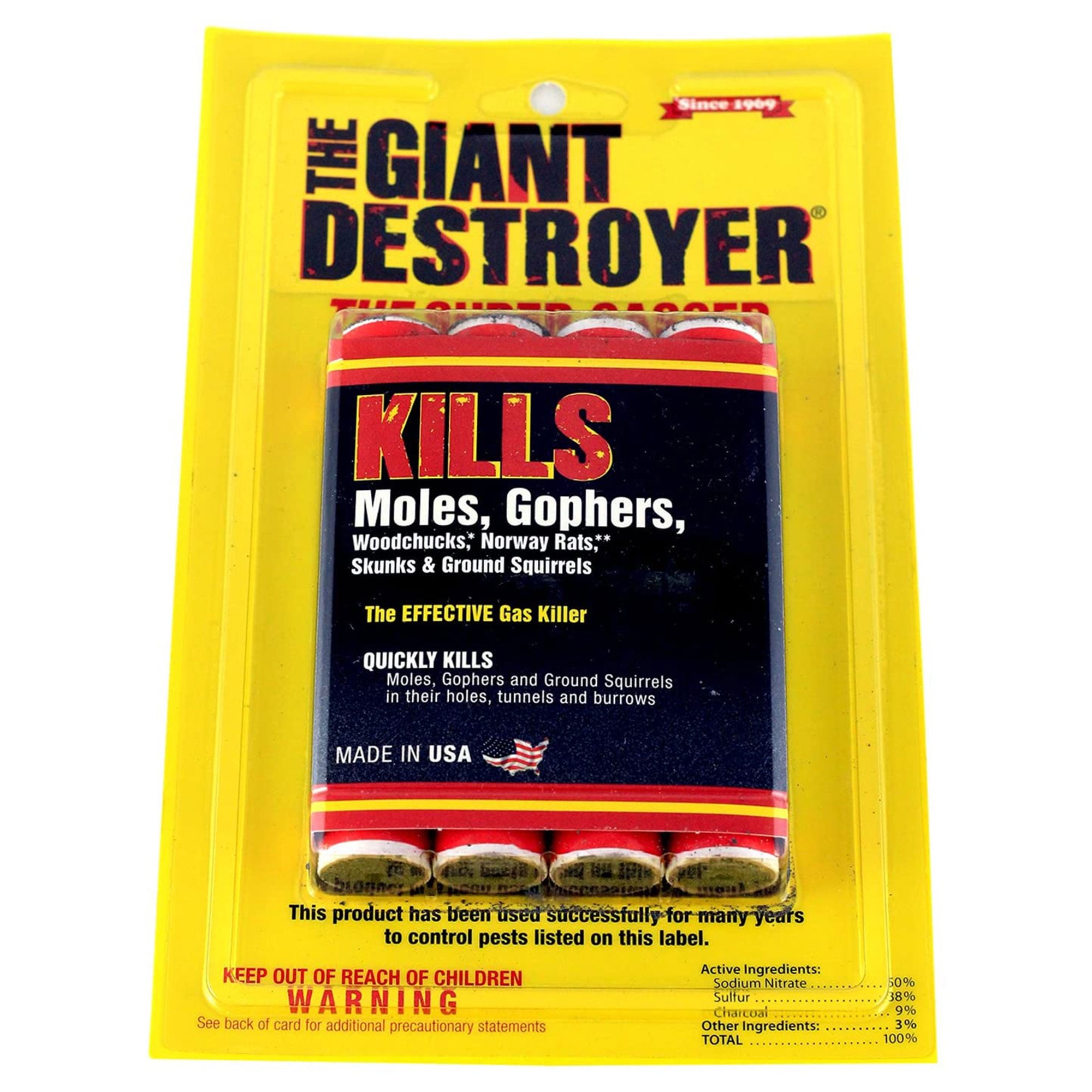 The Giant Destroyer Gas Moles Gophers Woodchucks Norway Rats Skunks and Ground Squirrels Killer