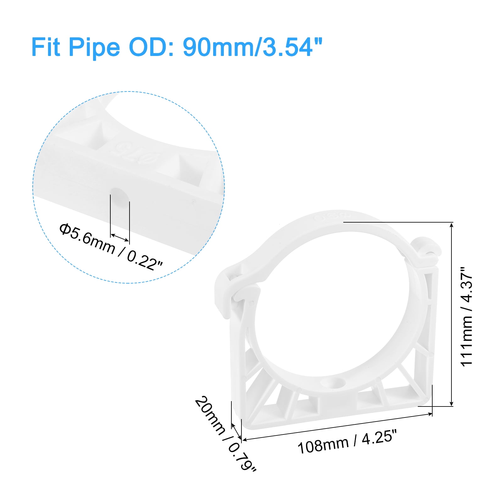 Uxcell 6Pack PPR Water Pipe Clamps, U Shaped Pipe Clamp Clips with Fixing Clip Fit for 90mm/3.54" OD Water Pipes, White