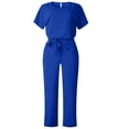 thumbnail image 4 of XWSHYW Jumpsuit for Women Womens One Piece Jumpsuit Outfit Fashion Womens Rounk Neck Solid Summer Bandag Short Sleeve Pants Jumpsuit Blue M, 4 of 5