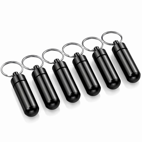 Stcellnmex 6 Pcs Portable Keychain Pill Holder Aluminum Waterproof Mini Pocket Metal Medicine Bottle Black for Outdoor Camping Travel