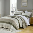 thumbnail image 3 of CozyDH 100% Cotton Printed Striped Queen Quilt Set 3-Pieces, Farmhouse Lightweight Bedspread Coverlet with 2 Shams, Moonbeam, 3 of 15