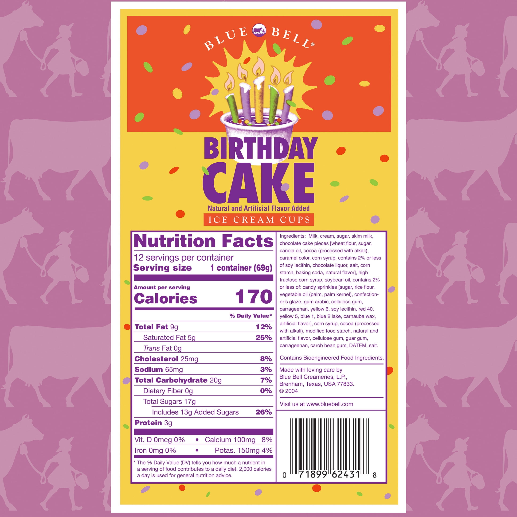 Blue Bell Birthday Cake Ice Cream Cups, 3.0 fl oz, 12 Count