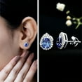 thumbnail image 3 of Rosec Jewels Pear Shaped Sapphire Halo Stud Earring with Moissanite - 5X7 mm Created Blue Sapphire, 18K White Gold, 3 of 8