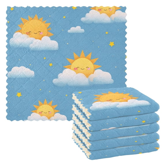 6 Pieces of Kitchen Towels 11x11Inch Kitchen Dish Cloths Kitchen Dish Towels Reuseable Cleaning Cloths Sunny Sky Design