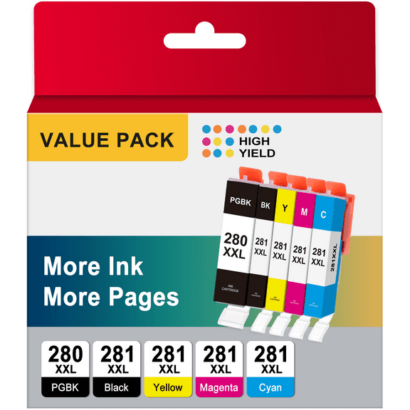 280 281 Ink Cartridges for Canon Ink 280 and 281 for Canon 280 and 281 Ink for PIXMA TR8520 Printer (5-Pack)