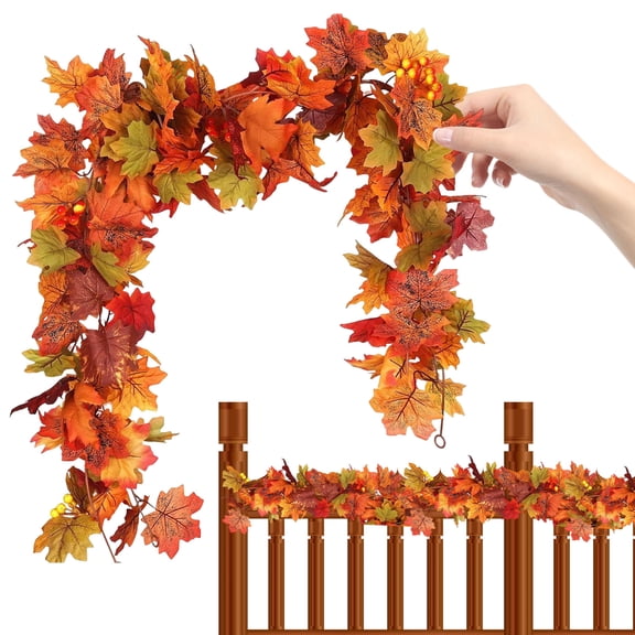 Moontgen 5.7 Ft Artificial Autumn Garland, Waterproof Bendable Hanging Fall Leaves Vine for Fall, Halloween, Thanksgiving and Christmas Decoration