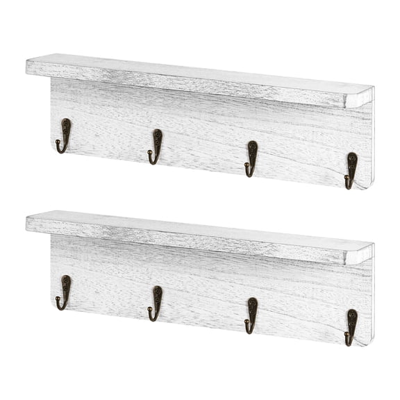 Organize and display your favorite mugs, keys, and small decor with this versatile 2-pack wall-mounted coffee mug rack. Each unit combines a rustic wood shelf with 8 sturdy metal hooks, creating a fu