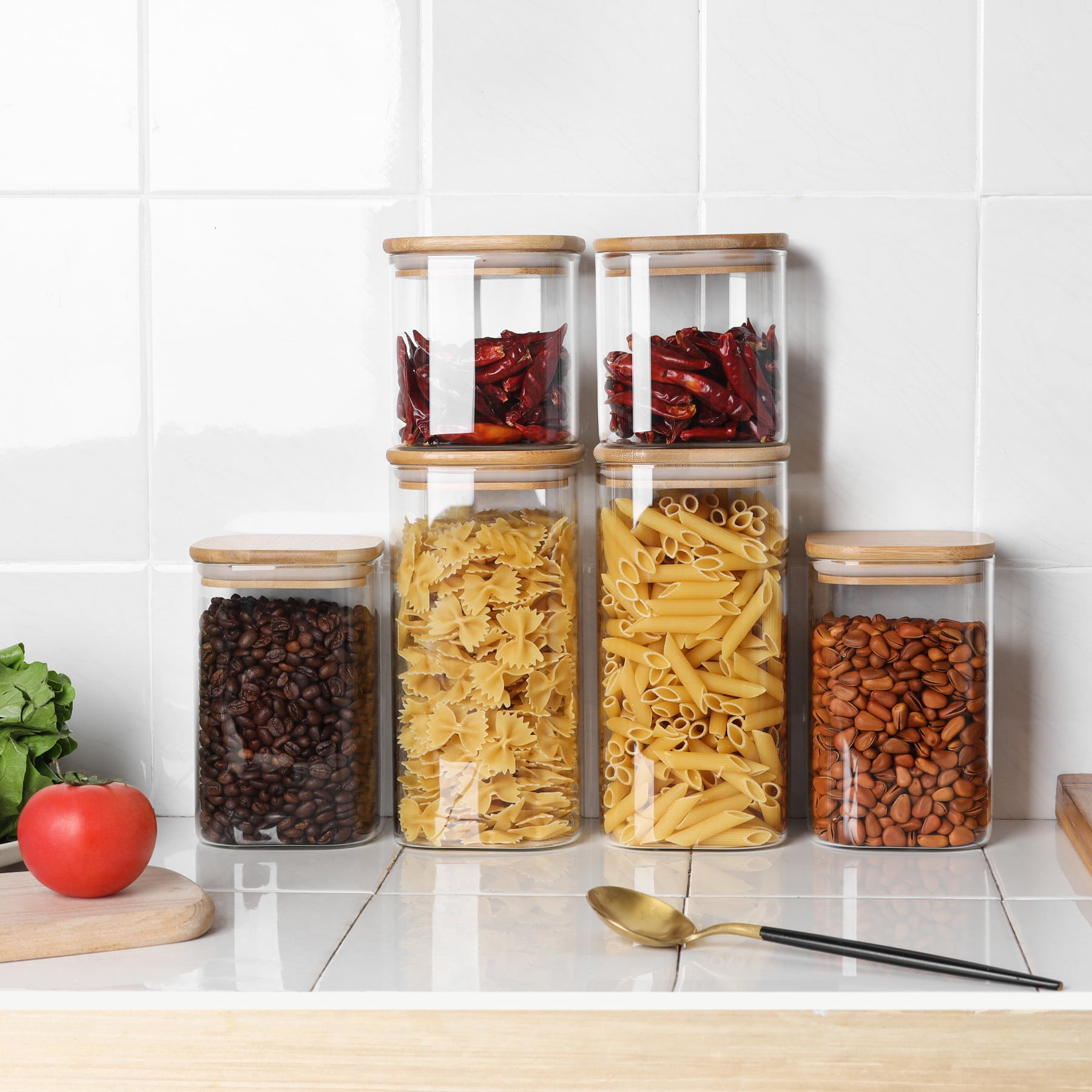 ComSaf Glass Food Storage Jars, Clear Containers, 22oz/37oz/50oz, Set of 6