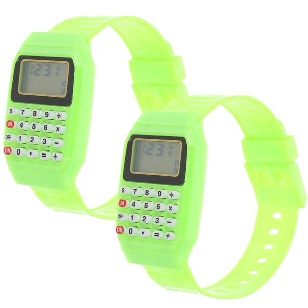 2 calculadoras de reloj portátiles, tipo reloj de pulsera, para operaciones geométricas. Regalo de cumpleaños para niños. Color verde.