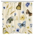 thumbnail image 3 of Vintage Butterfly Shower Curtain for Bathroom,Blue and Yellow Wildflower Botanical on Beige Fabric Shower Curtain with Hooks,Country Nature Bathroom Curtain Shower Set, 72x78 inches, 3 of 6