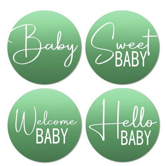40 Green Modern Baby Shower Stickers, 2 Inch Big Round Glossy Labels, Gender Neutral Baby Shower, Great for Party Favors, Tags, Games And Supplies. Made in USA