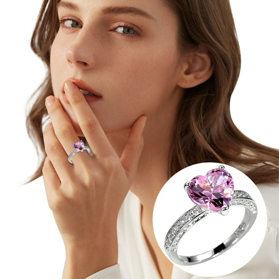 Jacenvly 2024 Wedding Ring Sets New Wedding Ring Inlaid With Heart-Shaped Diamond Zircon Ring Women'S Engagement Jewelry Jewelry Organizer A