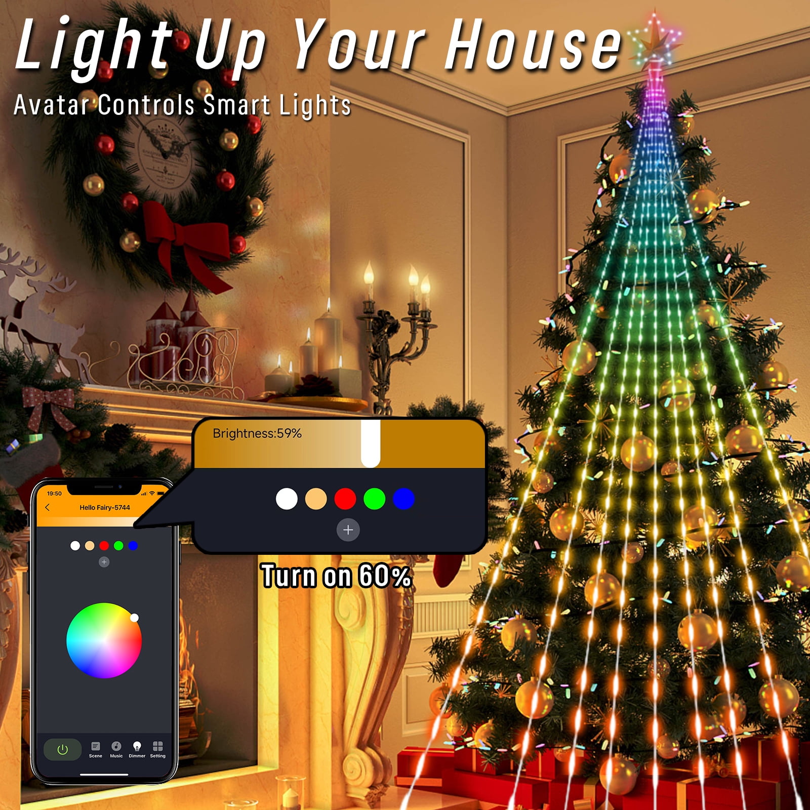 LED Christmas light string, 12 m, outdoor and indoor, RGB, remote control,  programs, timer (D4AA03)