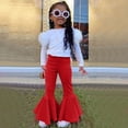 thumbnail image 2 of Youmylove Two Piece Girls Outfits Toddler Girls Long Sleeve Solid Ribbed T Shirt Tops Bell Bottoms Flare Pants Outfits, 2 of 9