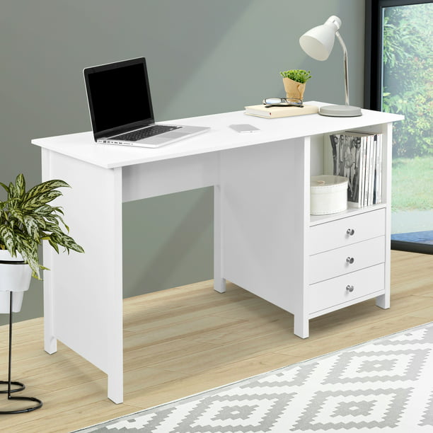 Techni Mobili Contempo Desk With 3, White Desk With Drawers On One Side