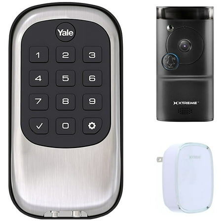 Yale Locks B1L Lock Push Button with Z-Wave, Satin Nickel (YRD110ZW619) Smart Front Door Bundle With Xtreme WiFi Smart HD Video Doorbell Camera And Door