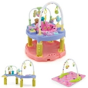 GLACER 3-in-1 Baby Activity Center, Toddler Play Center w/Bouncing Saucer, Activity Table & Play Mat, Folding Infant Learning Center w/ 3-Level Adjustable Height for 6-12 Months, Pink