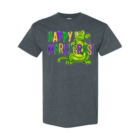 Inktastic Happy Mardi Gras Cute Alligator with Beads T-Shirt