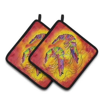 

Carolines Treasures 8378PTHD Bright Shrimp on Red Pair of Pot Holders 7.5HX7.5W multicolor