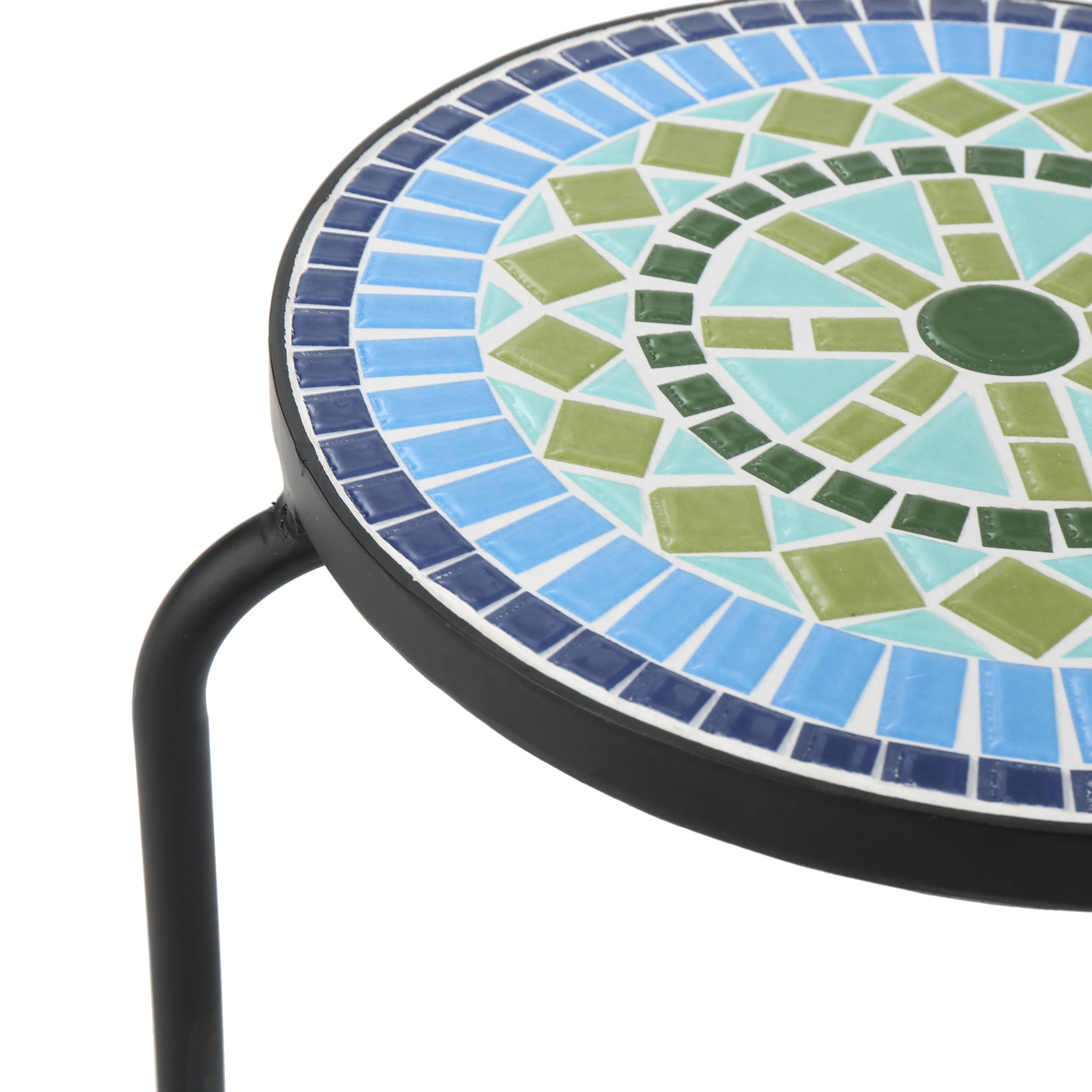 Noble House Martina Outdoor Ceramic Tile Side Table with Iron Frame, Blue and Green - image 3 of 7