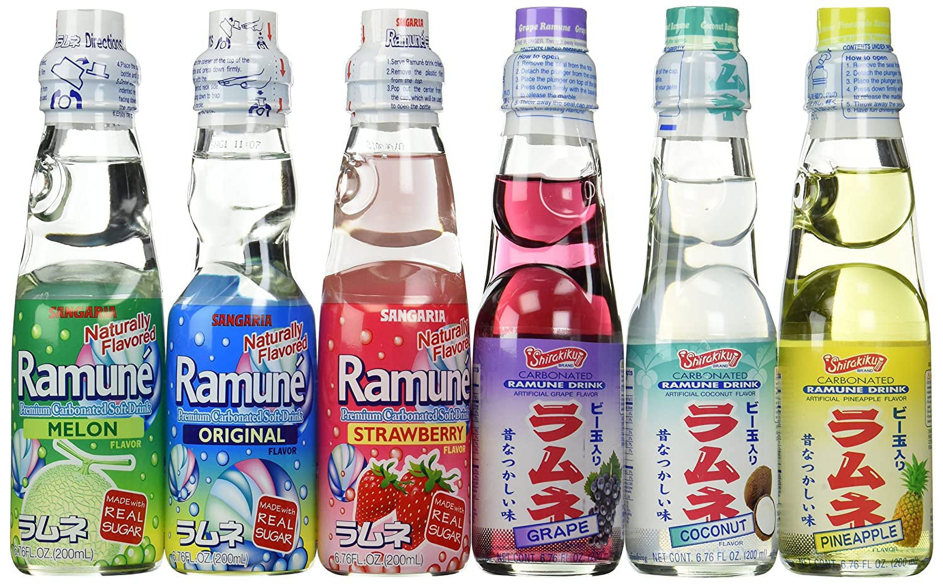 Shirakiku RAMUNE Japanese Soft Drink, 8 Unique Flavored Bottles