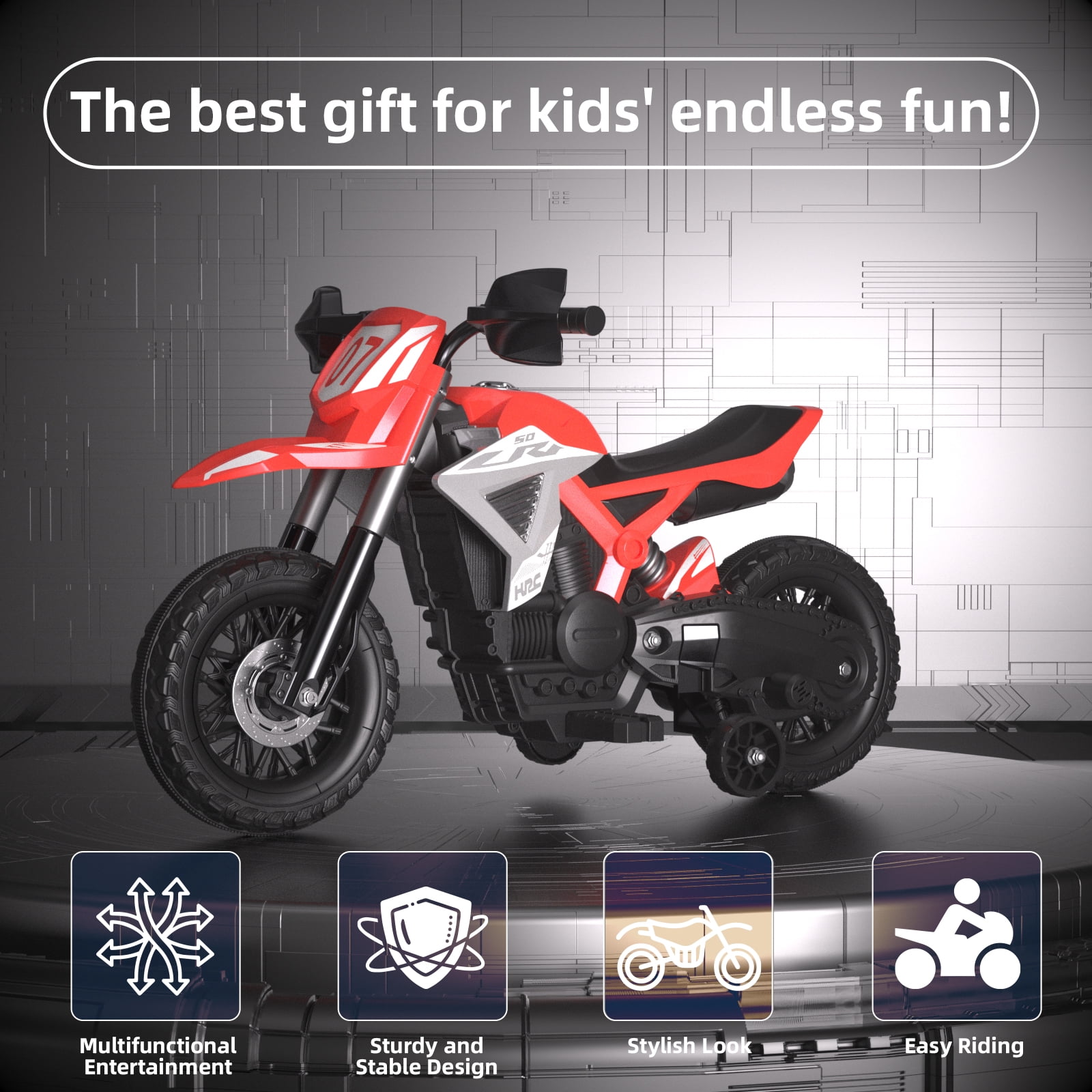 GLAF Kids Motorcycle, 12V Electric Toddler Motorcycle Ride On Toy w/Training Wheels, Spring Suspension, Battery Powered motorbike for Boys Girls, Red