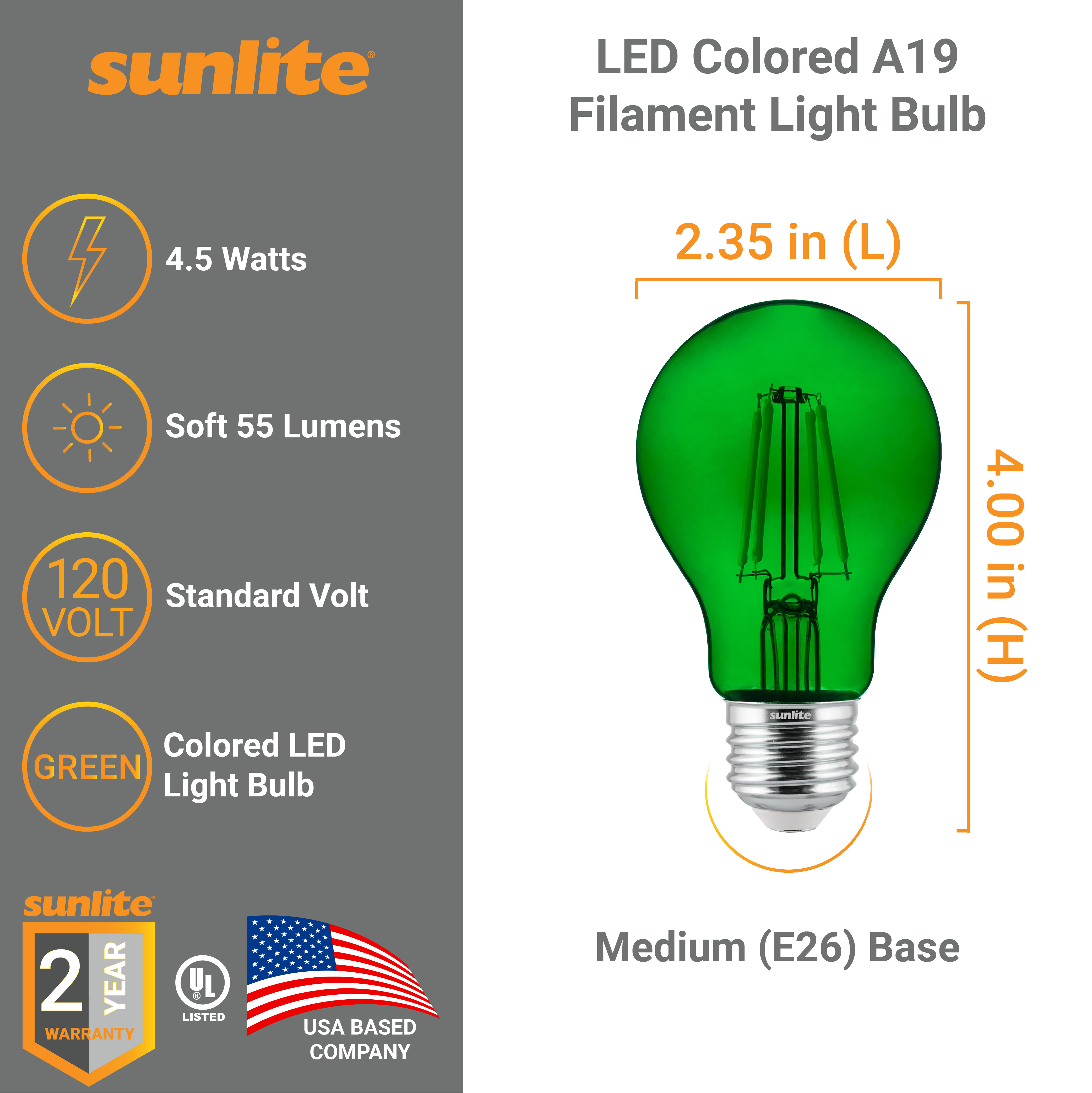 Sunlite LED Decorative Christmas Holiday Light Bulbs, A19 Filament Style, 4.5 Watt (60W Equiavlent), Dimmable, Red and Green, 8 Pack