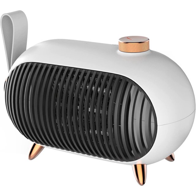 JM Calentador de espacio – Mini calentador portátil para el hogar y la oficina – Calentador de espacio pequeño de bajo consumo con protección contra sobrecalentamiento – Calentador retro para dormitorio, tienda de campaña, remolque JM (blanco) JM