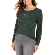 Style & Co Women's Flecked Crewneck Top Green Size Petite Medium