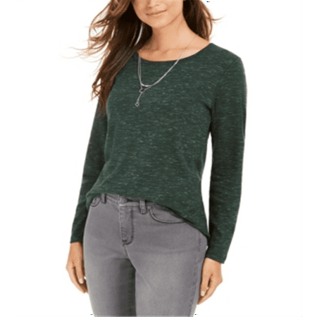 Style & Co Women's Flecked Crewneck Top Green Size Petite Medium