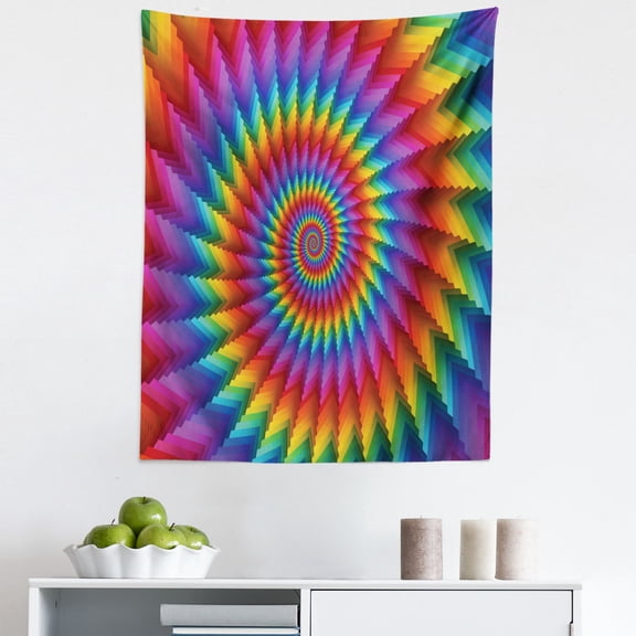 Trippy Tapestry, Psychedelic Rainbow Spiral in Vibrant Colors Circular Rainbow of Optical Illusion, Fabric Wall Hanging Decor for Bedroom Living Room Dorm, 5 Sizes, Multicolor, by Ambesonne