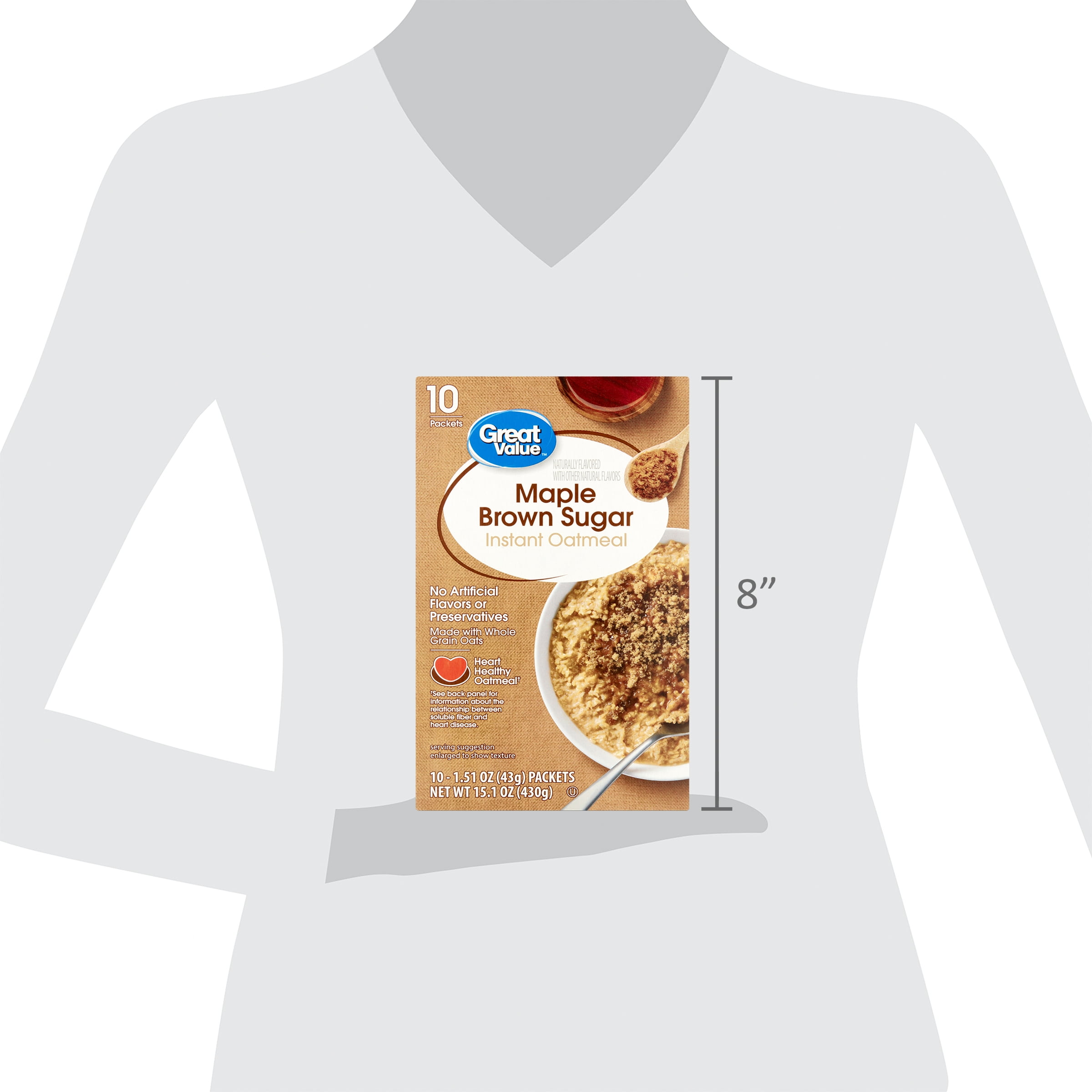 Great Value Maple Brown Sugar Instant Oatmeal, 1.51 oz, 8 Count