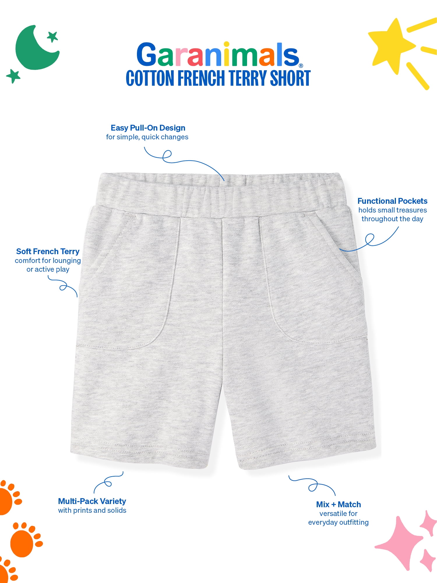 Garanimals Newborn, Baby & Toddler Boy Cotton French Terry Pull-On Shorts, 3-Pack, Sizes 0-6T