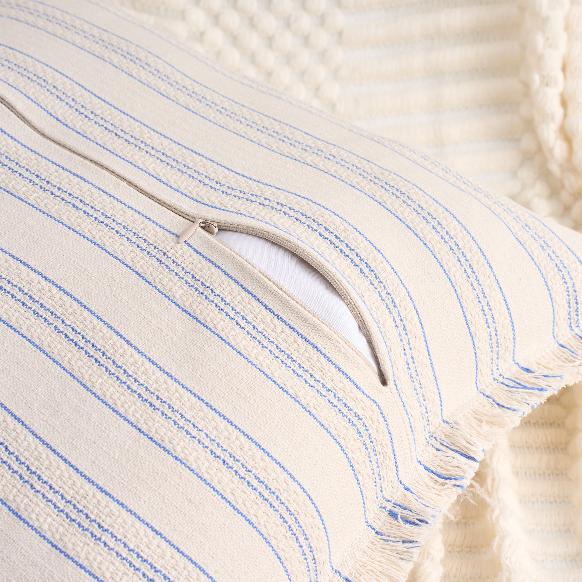 Unique Bargains Pack of 2 Striped Throw Pillow Covers with Tassel Edge Blue