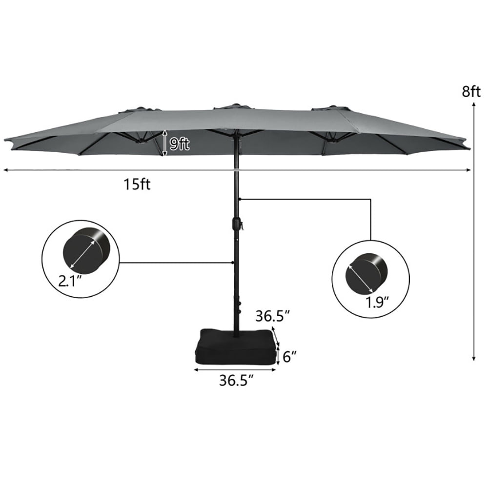 Aimee Lii 15 Feet Double-Sided Twin Patio Umbrella with Crank and Base, Sunbrella Patio Umbrellas, Gray