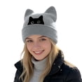 thumbnail image 3 of Cat Embroidered Cute Warm Knit Hat with Cat Ears Winter Slouchy Beanie, 3 of 5