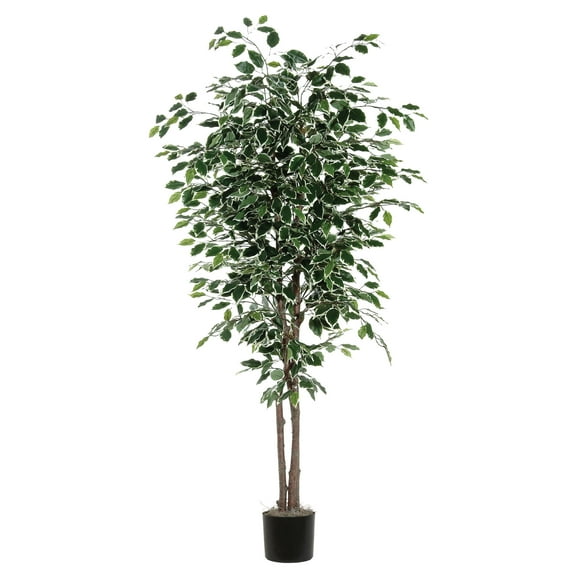 Vickerman 4' Artificial Variegated Ficus Bush, Brown Plastic Container.