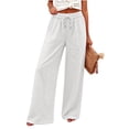 thumbnail image 4 of Maplenight Cotton Linen Wide Leg Pants for Women Drawstring Elastic Waist Palazzo Pants Side Pockets Lightweight Travel Beach Casual Lounge Trousers, 4 of 6