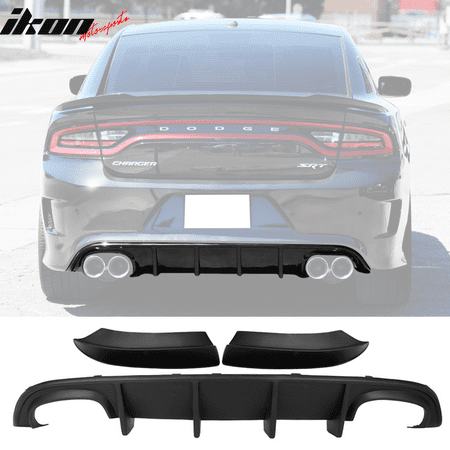 Fits 15-19 Dodge Charger Quad Exhaust Rear Diffuser + Side Aprons Unpainted