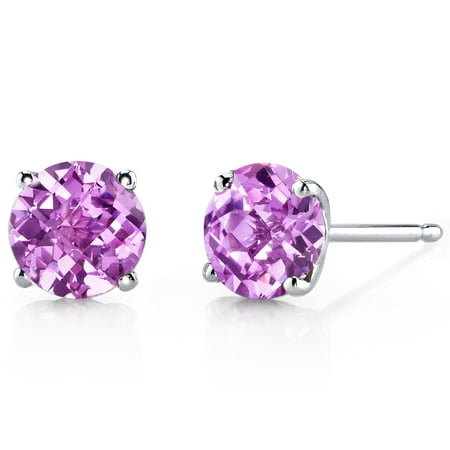 Peora 2.25 Ct T.G.W. Round-Cut Created Pink Sapphire 14K White Gold Stud Earrings