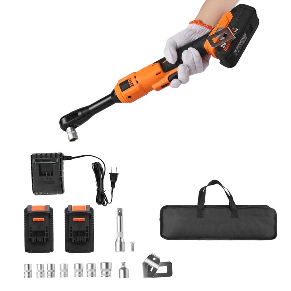 KFFKFF Cordless Ratchet Wrench, 3/8 inch Drive, 230 RPM, up to 66 ft-lbs of Torque, Battery Powered Electric Ratchet Wrench Set with Two 2.0Ah Batteries