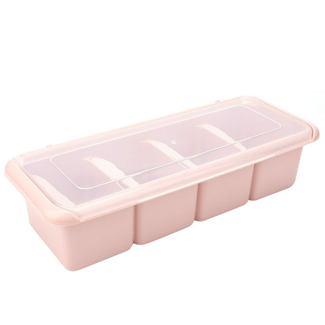 Seasoning Box - 4 Compartments Seasoning Box Spice Rack Organizer Condiment Holder Container(pink)