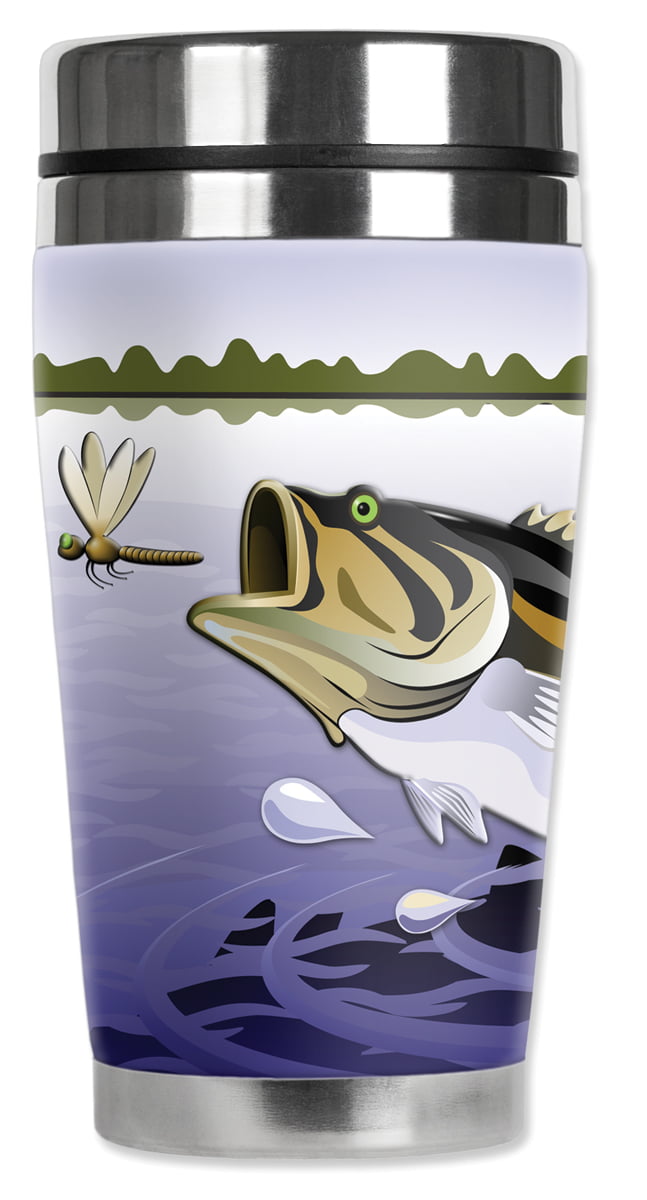 Fish & Dragonfly Art Plates 843-ZIE Mugzie brand 16-Ounce Travel Mug with Insulated Wetsuit Cover 