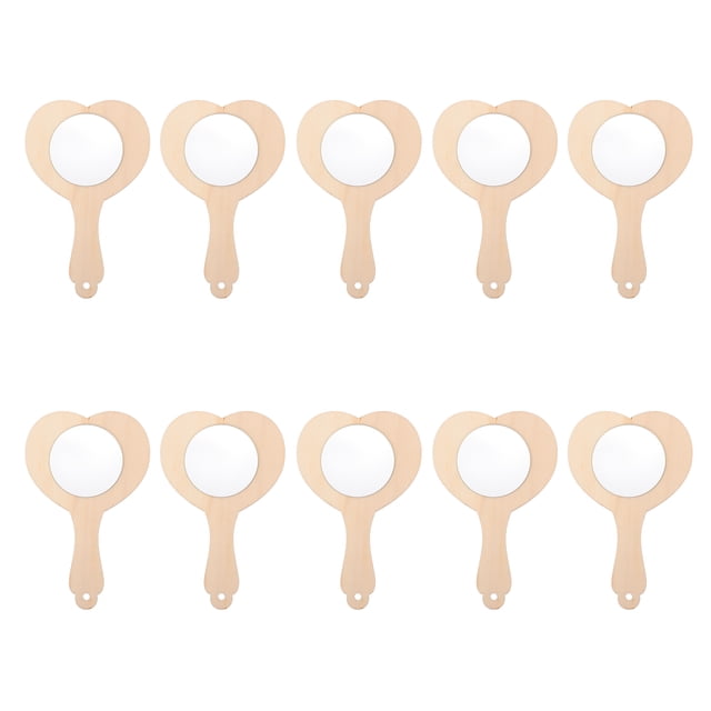 10Pcs DIY Wooden Mirror Unfinished Handheld Mirror Makeup Mirror DIY Materials