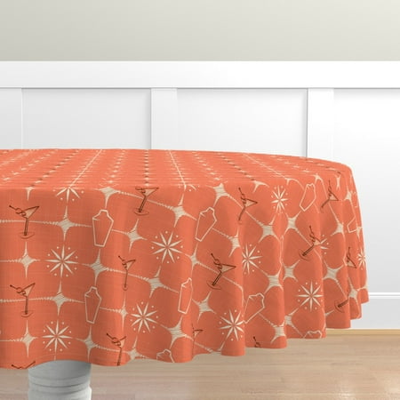 

Cotton Sateen Tablecloth 90 Round - Martinis Mid Century Midcentury Modern Atomic Retro Vintage Drink Pink Kitchen Print Custom Table Linens by Spoonflower