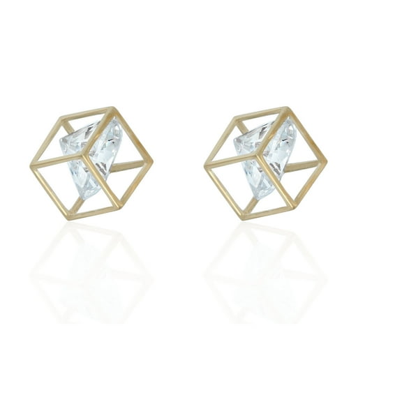 AVORA 10K Yellow Gold 6mm Simulated Diamond CZ Square Cage Stud Earrings