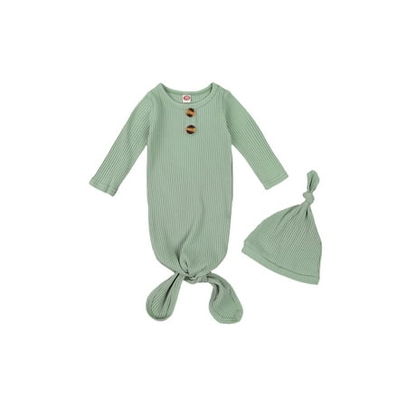 

Newborn Baby Sleeping Bag Long Sleeve Solid Color Knitted Wrap Pram with Protective Hat