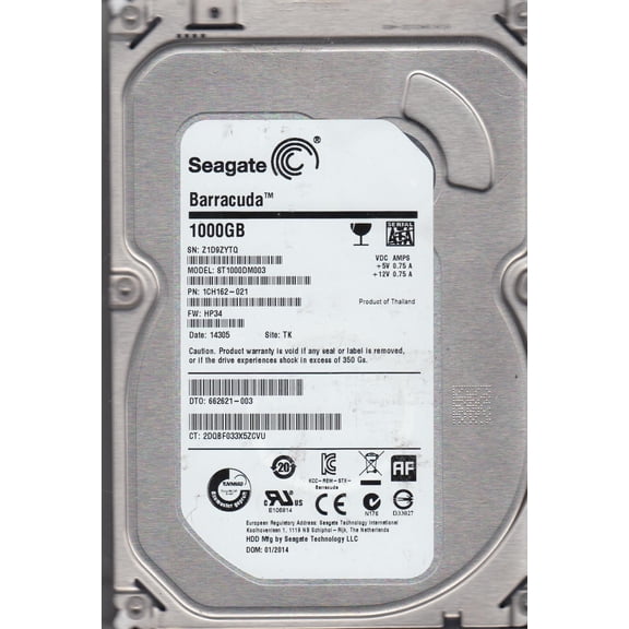 ST1000DM003, Z1D, TK, PN 1CH162-021, FW HP34, Seagate 1TB SATA 3.5 Hard Drive