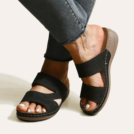 

Aayomet Women S Sandals Women s Slip on Flat Sandals Casual Bling Rhinestone Strap Sandals Open Toe Slide Sandals Black 6.5